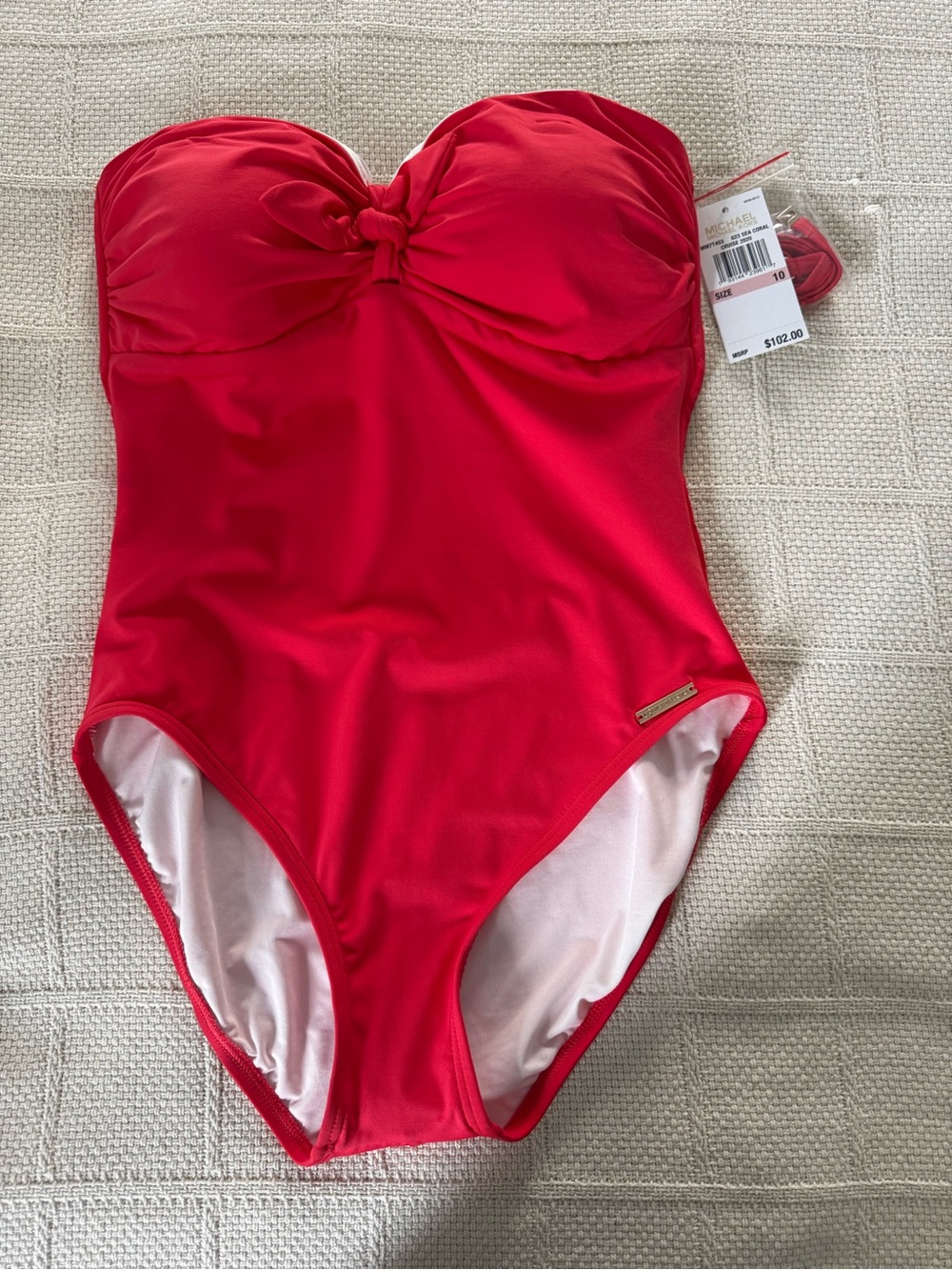 Michael Kors Red Strapless Knot-Front One-Piece Swimsuit
